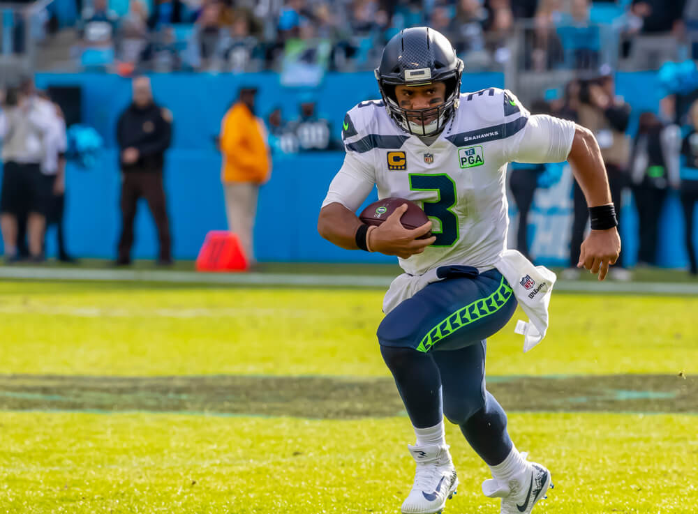 Seattle Seahawks quarterback Russell Wilson (3) reacts during the second  half of an NFL football game against the Carolina Panthers in Charlotte,  N.C., Sunday, Dec. 15, 2019. (AP Photo/Brian Blanco Stock Photo - Alamy